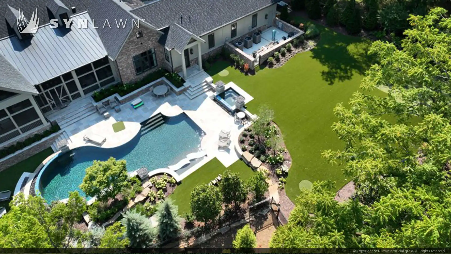 Luxury estate with SYNLawn backyard putting green and pool